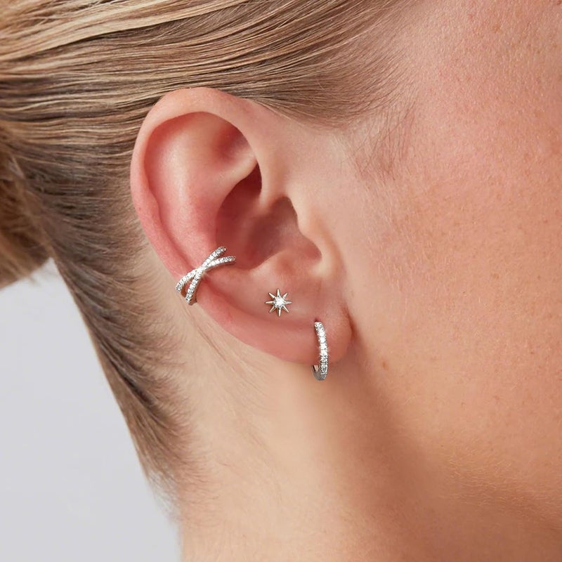 Krfy 2Pcs Adjustable Ear Cuff S925 Sterling Silver Ear Cuffs Non Piercing Cuff Earrings for Women 5A Cubic Zirconia Clip On Cartilage Helix Conch Fake Earrings Hypoallergenic - Image 5